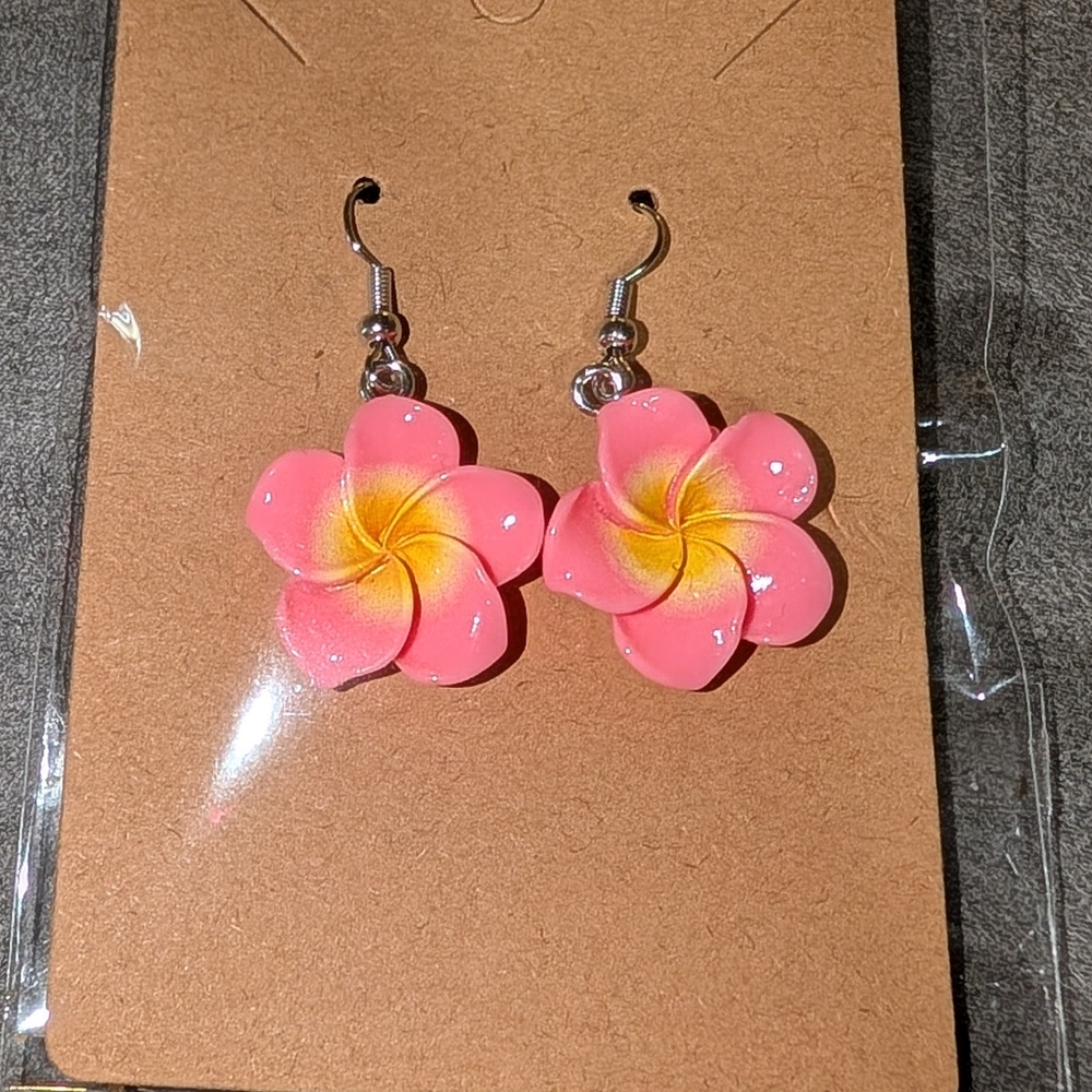 Pink and Yellow Flower Earrings - Picture 5 of 5